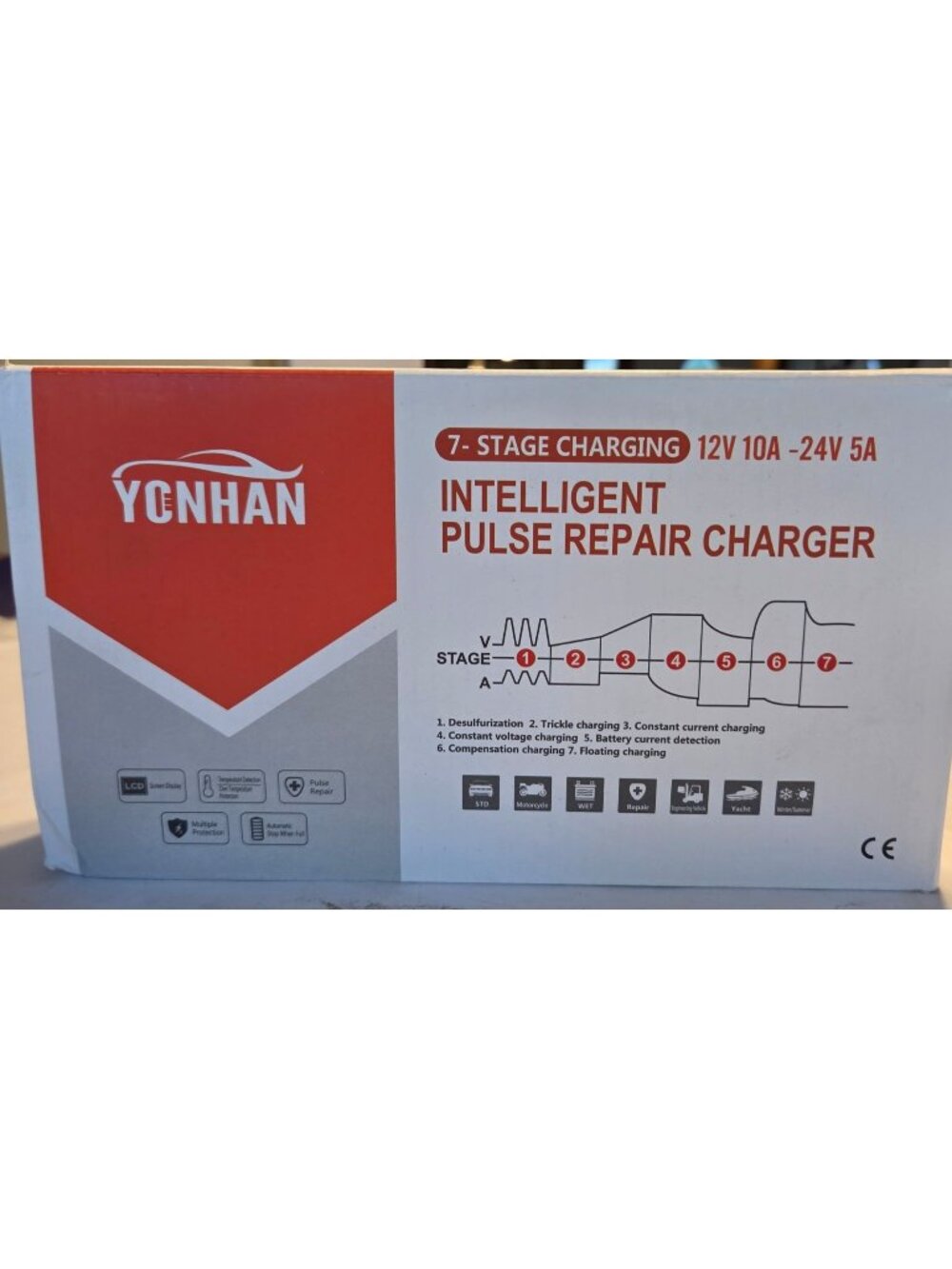 12V/24V Intelligent Pulse Repair Battery Charger LCD Display & Multi-Stage Charg